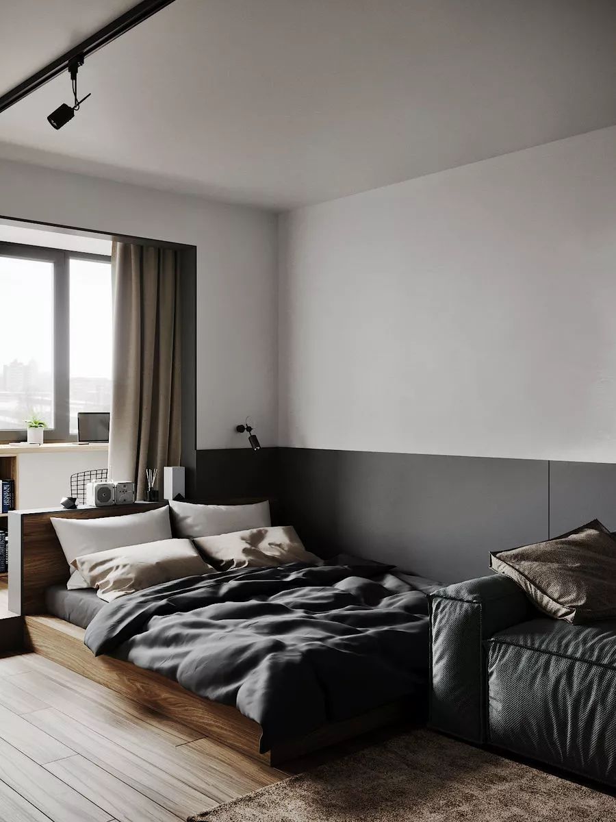 42㎡小公寓设计，黑白灰、卡其+浅咖色，高级简约风，一个人住简直不要太爽！ ​​​​