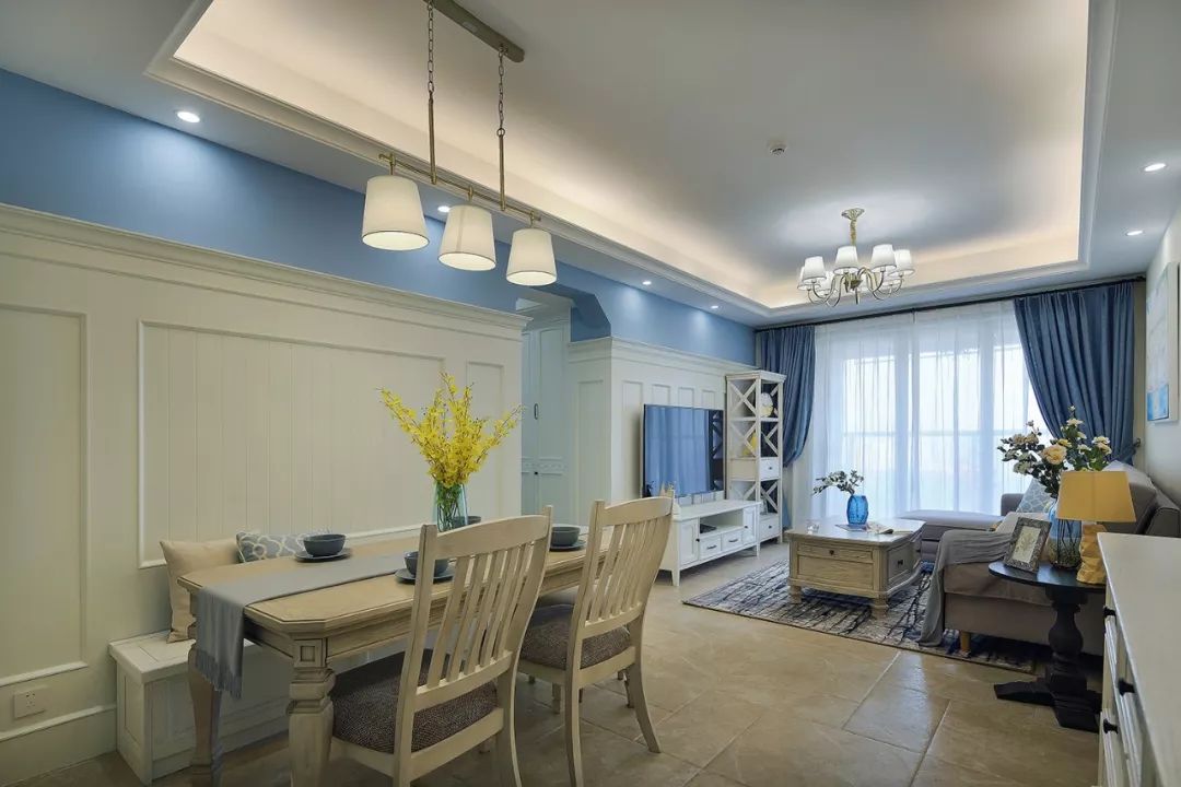 106平的美式风三居室，米..与蓝色构造的舒适之家