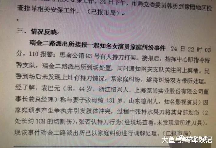 张雨绮被曝持刀与丈夫争执 警方确认网传截图属实