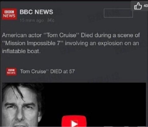 汤姆·克鲁斯拍戏时意外身亡？别信！这个账号被曝专职造假